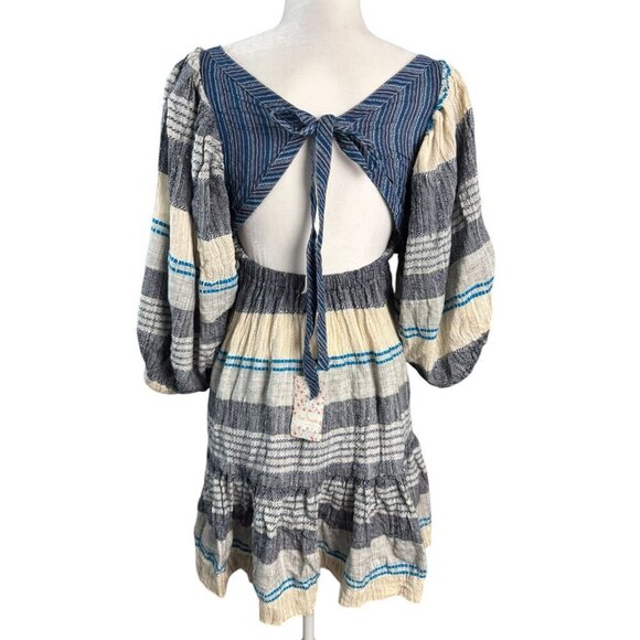 Free People Dress NWT $148 All Lined Up Stripe Blue Gray Tiered Ruffle Hem Sz S - Picture 9 of 13